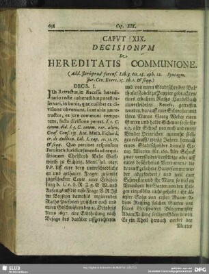 Caput XIX. De Hereditatis Communione