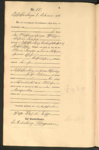 Standesamtsbuch der Stadt Aschaffenburg: Geburten 365/1900 - 184/1901