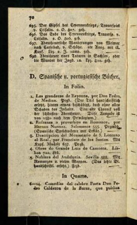 70-84, D. Spanische u. portugiesische Bücher