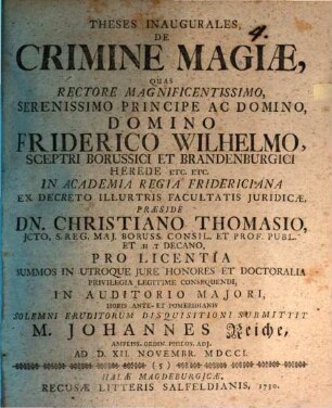 Theses inaugurales de crimine magiae