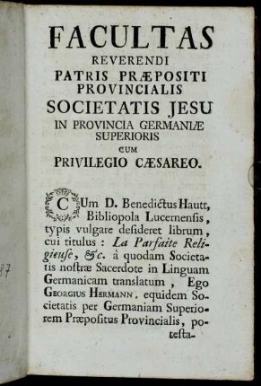 Facultas Reverendi Patris Præpositi Provincialis Societatis Jesu [...].