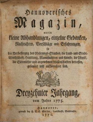 Hannoverisches Magazin, 13. 1775