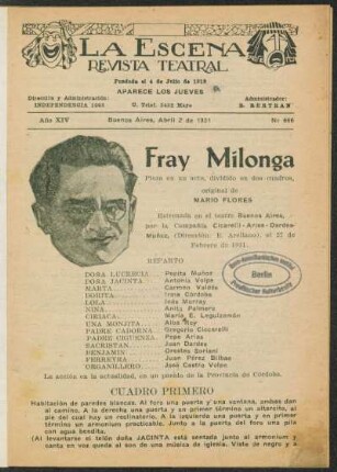 Fray Milonga : pieza en un acto, dividido en dos cuadros