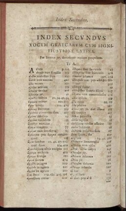 Index Secundus Vocum Graecarum Cum Significatione Latina.