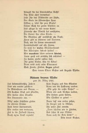 Meinem braven Weibe zum 20. März 1892