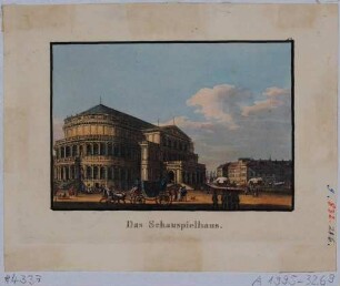 Der erste Bau der Semperoper (1841 erbaut, 1869 abgebrannt) auf dem Theaterplatz in Dresden, Blick nach Nordwesten