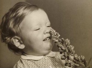 Ohne Titel (Porträt eines Kleinkindes, das an einer Blume riecht)