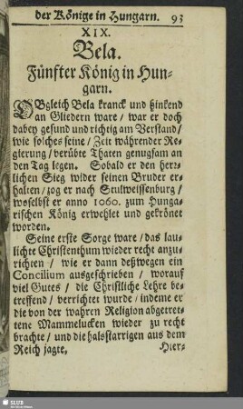 XIX. Bela. Fünfter König in Hungarn