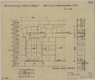 Fischer, Theodor; Stuttgart; Kunstausstellungsgebäude - Fenster zum Gesellschaftsraum (Teilgrundriss,Ansicht, Schnitt)