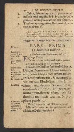 Pars Prima De hominis miseria. = Der erste Theil Von des Menschen Elend.