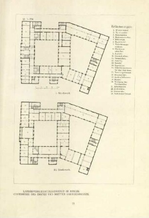 Landesversicherungsanstalt in Berlin. Grundrisse des ersten und dritten Obergeschosses