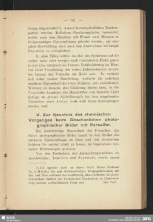 V. Zur Kenntnis des chemischen Vorganges beim Abschwächen photographischer Bilder mit Persulfat