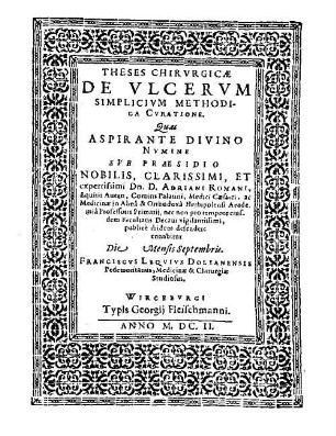 Theses Chirvrgicae De Vlcervm Simplicivm Methodica Cvratione