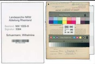 Entnazifizierung Wilhelmine Schuermann , geb. 20.01.1893 (Geschaeftsinhaberin)