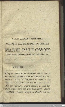 A son Altesse Impériale Madame la Grande-Duchesse Marie Paulowne Princesse héréditaire de Saxe-Weimar etc.