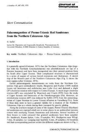 Palaeomagnetism of permo-triassic red sandstones from the northern Calcareous Alps