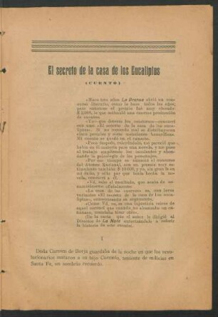 El secreto de la casa de los Eucaliptus : (Cuento)
