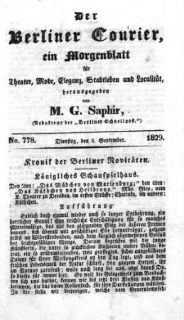 No. 778, Dienstag, den 8. September 1829