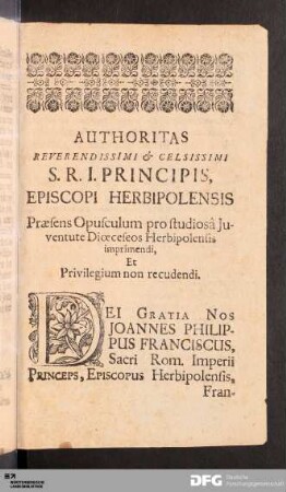 Authoritas Reverendissimi & Celsissimi S.R.I. Principis, Episcopi Herbipolensis...