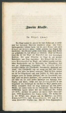 Zweite Klasse. Die Vögel. (Aves.)