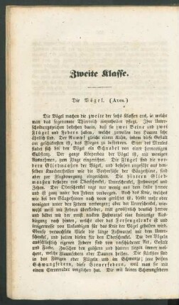 Zweite Klasse. Die Vögel. (Aves.)