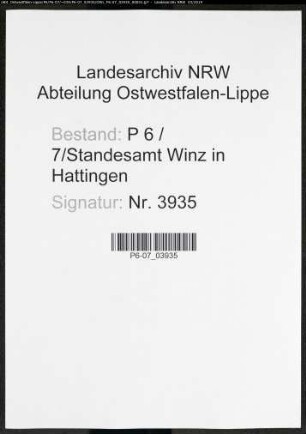Sterberegister Standesamt Winz in Hattingen