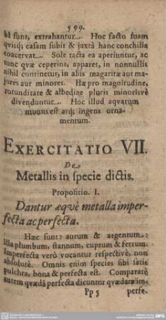 Exercitatio VII. De Metallis in specie dictis.