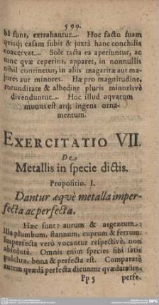 Exercitatio VII. De Metallis in specie dictis.
