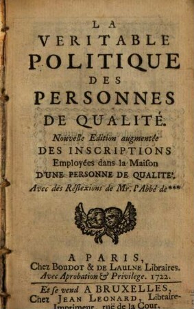 La Véritable politique des Personnes de Qualité
