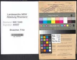 Entnazifizierung Fritz Bruecher , geb. 13.10.1896 (Telegrafensekretaer)