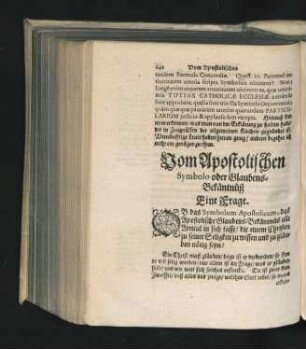 Vom Apostolischen Symbolo oder Glaubens-Bekäntnüß. Eine Frage.