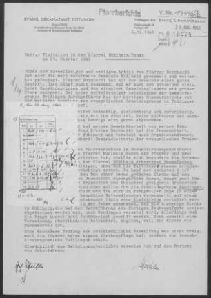 Mühlheim/Donau: Visitationsbericht mit Pfarrbericht 1961
