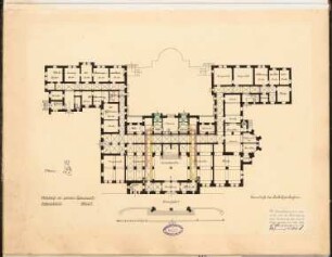Provinzial-Ständehaus Schinkelwettbewerb 1897: Grundriss Sockelgeschoss 1:200