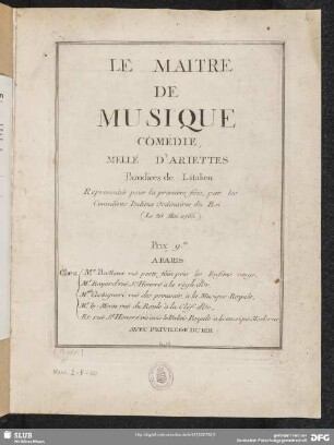 Le Maître de musique : comédie mellé d'ariettes