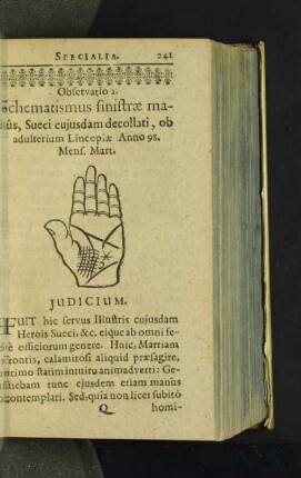 Observatio 1. Schematismus sinistrae manûs, Sueci cujusdam decollati, ...