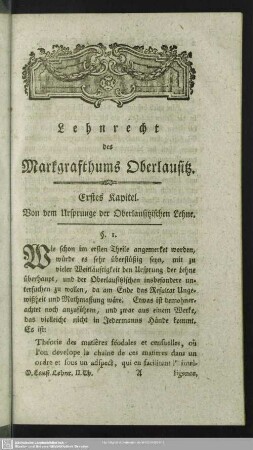 Erstes Kapitel. Von dem Ursprunge der Oberlausitzischen Lehne