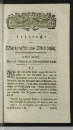 Erstes Kapitel. Von dem Ursprunge der Oberlausitzischen Lehne