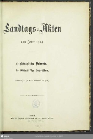1914,Beil.: Landtags-Akten / Königliche Dekrete