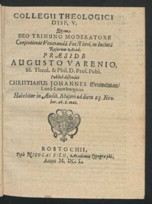 5: Collegii Theologici Disputatio ...