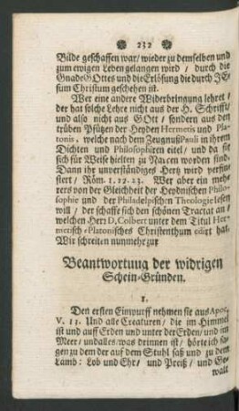 Beantwortung der widrigen Schein-Gründen.