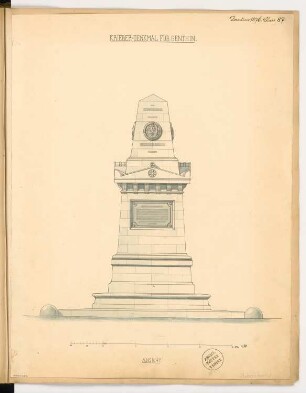 Gefallenendenkmal, Genthin Monatskonkurrenz Januar 1876: Aufriss Vorderansicht; Maßstabsleiste