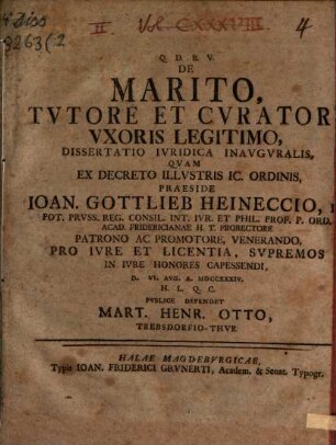 De marito, tutore et curatore uxoris legitimo, diss. iur. inaug.