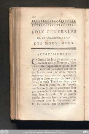 Loix Generales De La Communication Des Mouvemens.