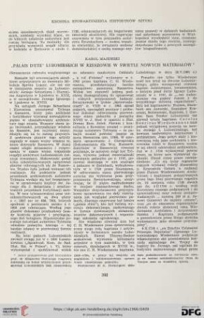 "Palais d'ete" Lubomirskich w Rzeszowie w świetle nowych materiałów