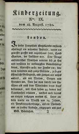 Nro. IX. vom 28. August. 1780.