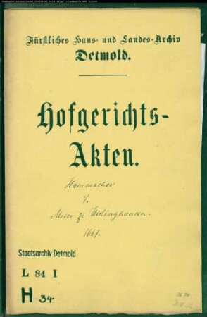 Hammacher, Rudolf gegen Kord Meier zu Wistinghausen - Schuldforderung