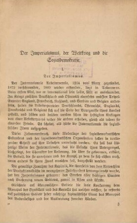 Der Imperialismus, der Weltkrieg und die Sozialdemokratie.