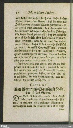 Caput XII. Von Natur und Eigenschaft Solis, das ist des Goldes