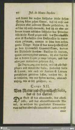Caput XII. Von Natur und Eigenschaft Solis, das ist des Goldes