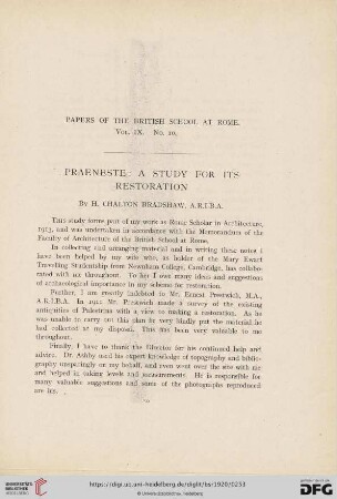 9: Praeneste: a study for its restoration